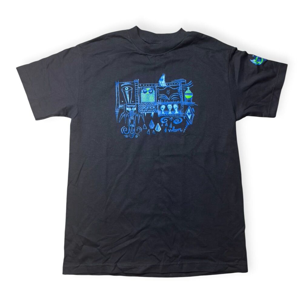 Volcom Black Blue T-Shirt Size Medium Shirt Skater VTG 90s Rare BNWT